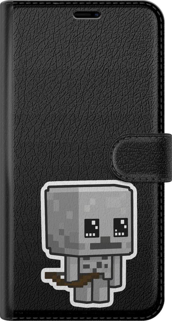 Kompatibelt Plånboksfodral till Xiaomi Redmi Note 12 Pro Grå blockskelett - Grått motiv med blockspel-skelett med stora ögon. grå