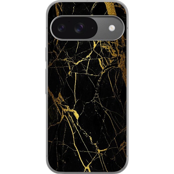 Google Pixel 9 Gennemsigtig cover Marmor Sort & Guld