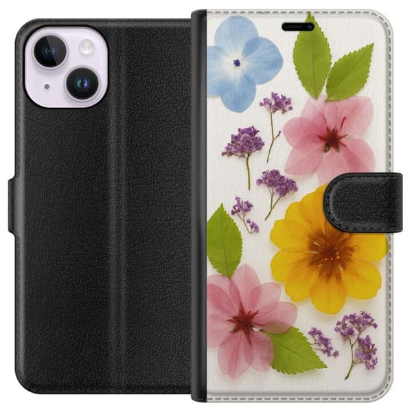Kompatibelt Plånboksfodral till Apple iPhone 14 Pressade blommor