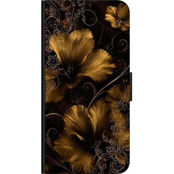 Kompatibel Tegnebogsetui til Samsung Galaxy A03s Gylden Noir-blomstring sort