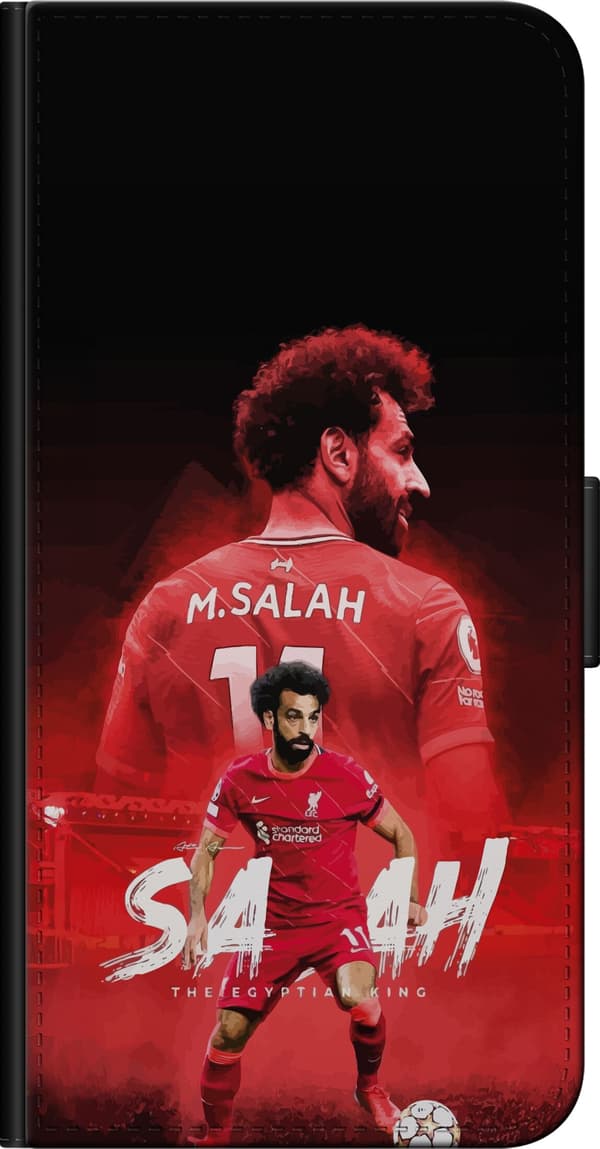 Kompatibel Tegnebogsetui til OnePlus 9 Pro Mohamed Salah med nummer 11 - fodboldcollage i sort og rødt sort