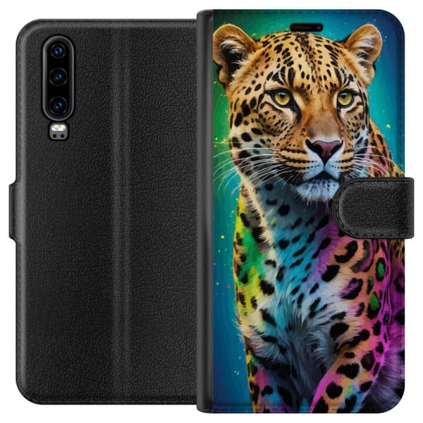 Kompatibel Tegnebogsetui til Huawei P30 Leopard