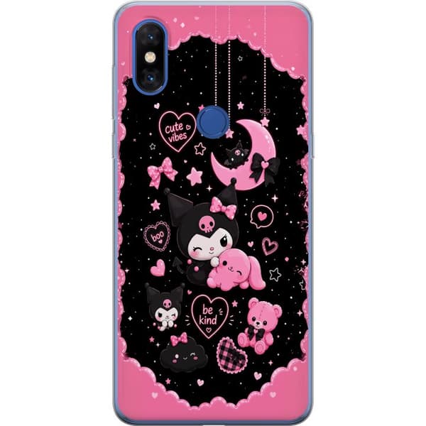 Kompatibel Mobilcover til Xiaomi Mi Mix 3 Søde lyserøde og sorte gothfigurer med hjerter, måne, stjerner og positiv tekst sort