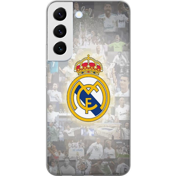 Samsung Galaxy S22+ 5G Läpinäkyvä kuori Real Madrid -emblem Jalkapallokerho Tunnuksella Valkoinen Kulta Design Mestarien Liiga Mestari La Liga Fani