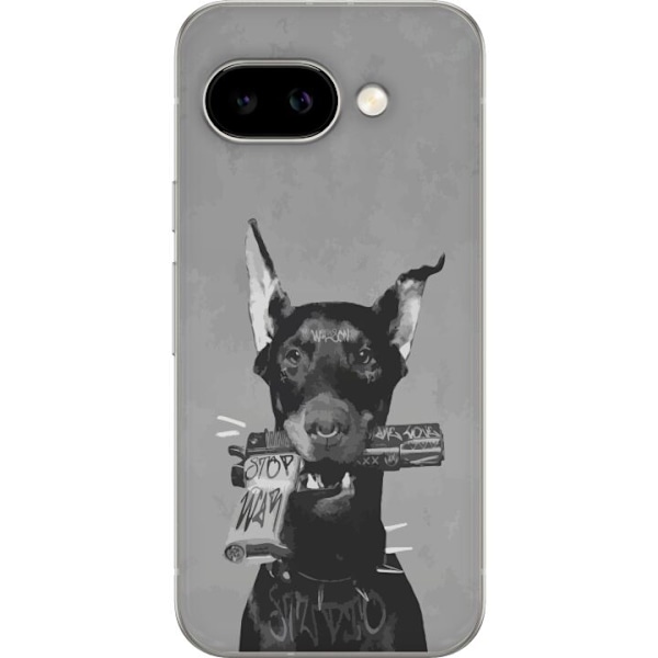 Google Pixel 9a Genomskinligt Skal Grå Hund Grafisk Design Tuff Djurmotiv Street Art Urban Trend Hundälskare Stil Populärt Motiv