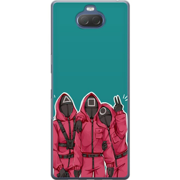 Sony Xperia 10 Plus Genomskinligt Skal Squid Game Karaktärer Grafisk Design Seriefigurer Populär TV Motiv Asiatisk Stil Spännande Trend