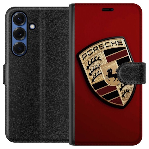 Samsung Galaxy S25+ Plånboksfodral Mobilskal med stilren Porce logotyp i svartvitt