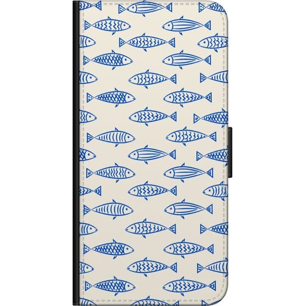 Kompatibelt Lommeboketui til Xiaomi Redmi Note 9S Hvit fiskegrafikk hvit