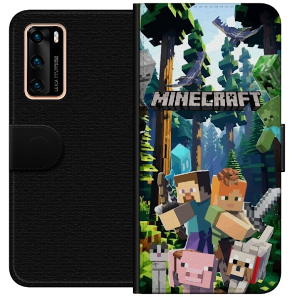 Huawei P40 Tegnebogsetui Minecraft mobiltelefon dækning med skov og pixel karakterer