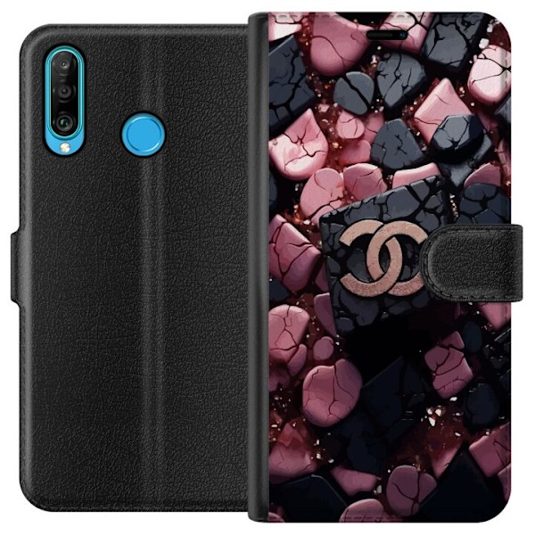 Huawei P30 lite Lompakkokotelo Chanel Musta ja Pinkki