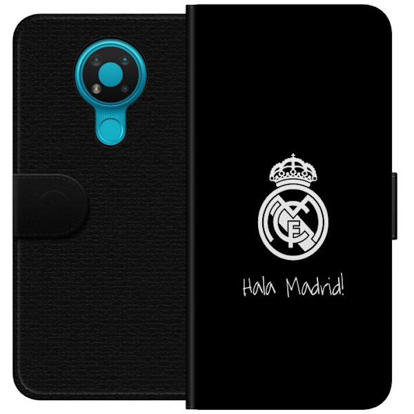 Nokia 3.4 Lompakkokotelo Real Madrid Emblem Jalkapallo Ylpeys Valkoinen Kulta Seuramerkki Mestarit La Liga Fanit Ikoninen Urheilu