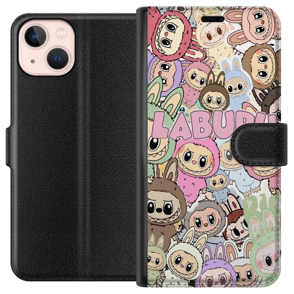Kompatibel Tegnebogsetui til Apple iPhone 13 mini Lyserød kawaii-komposition med søde tegneseriefigurer og bløde former