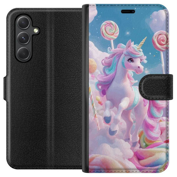 Samsung Galaxy A25 Tegnebogsetui Enhjørning Candy Pastel Kawaii Motiv Sød Populær Farve Grafisk Trend Børne Motiv Fantasy Art