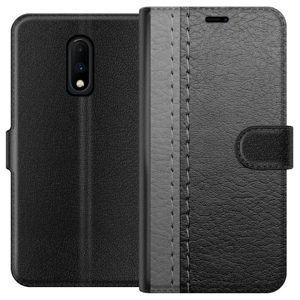 OnePlus 7 Lompakkokotelo Musta & Harmaa Nahka