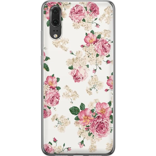 Huawei P20 Genomskinligt Skal Retro Blommor