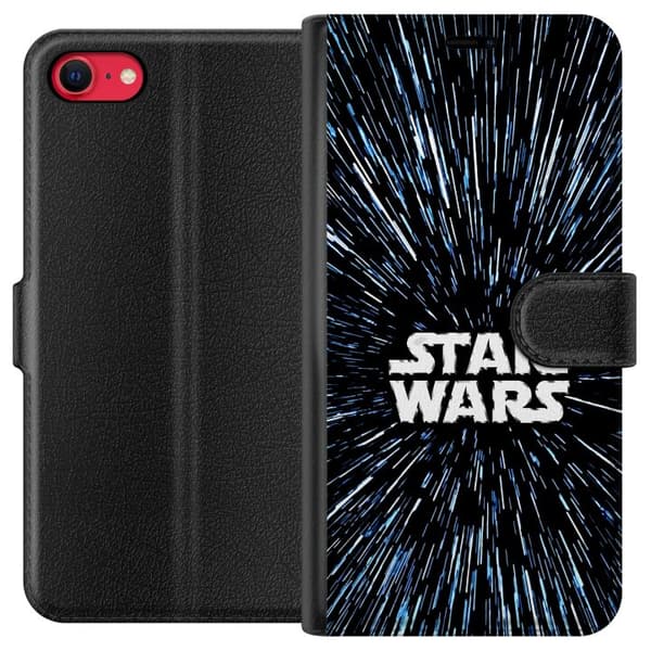 Kompatibel Tegnebogsetui til Apple iPhone SE (2022) Star Wars-logo med hyperspace-stjerner i ikonisk sci-fi-design sort