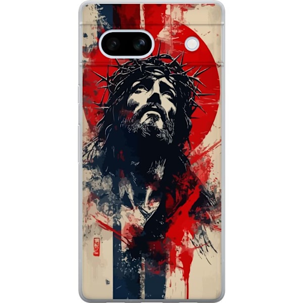 Google Pixel 7a Gennemsigtig cover Jesus med kors - kristent motiv med stærk symbolik om tro og håb