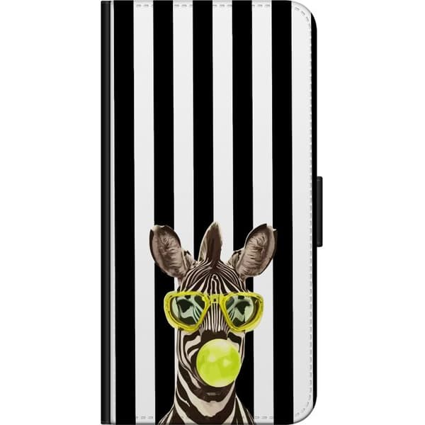 Kompatibel Tegnebogsetui til Xiaomi Redmi Note 9 Pro Sjov zebra med gule briller og grøn boble mod en sort-hvidstribet baggrund sort