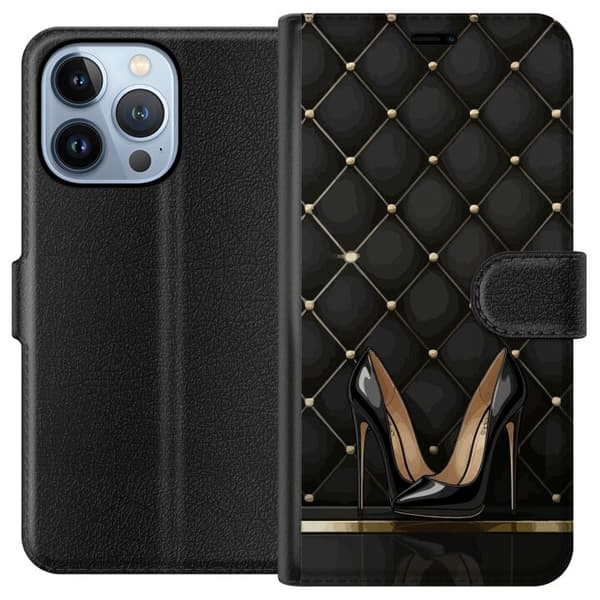 Kompatibel Tegnebogsetui til Apple iPhone 13 Pro Sorte højhælede sko i elegant stil