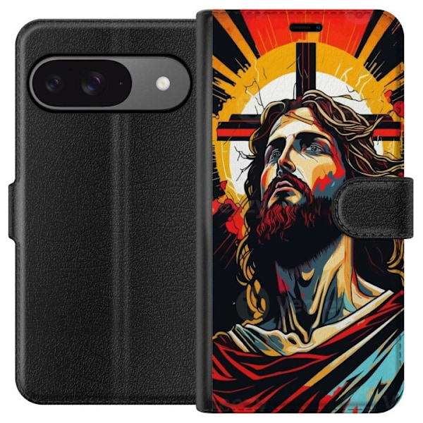 Google Pixel 9 Pro Lompakkokotelo Jeesus ja Kortti - uskonnoll