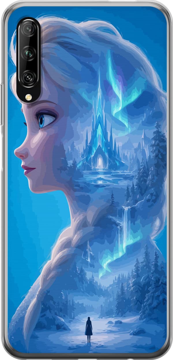 Kompatibelt Mobildeksel til Huawei P smart Pro 2019 Elsas profil med et blått isslott og vinterlandskap blå