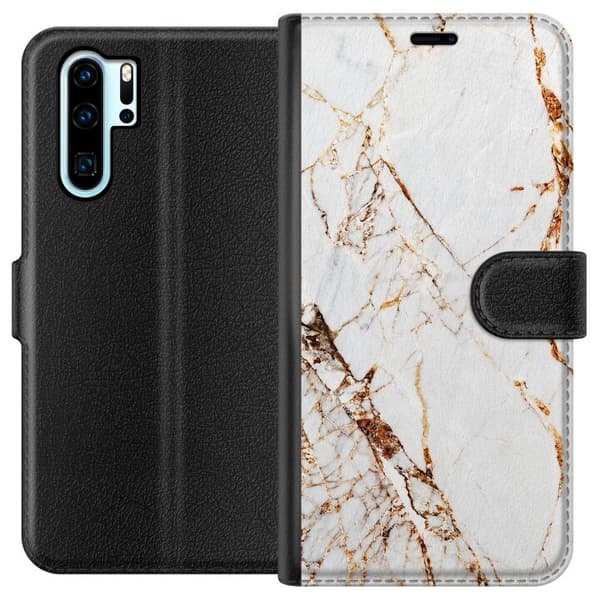 Kompatibelt Lommeboketui til Huawei P30 Pro Gylden elfenbensmarmor hvit