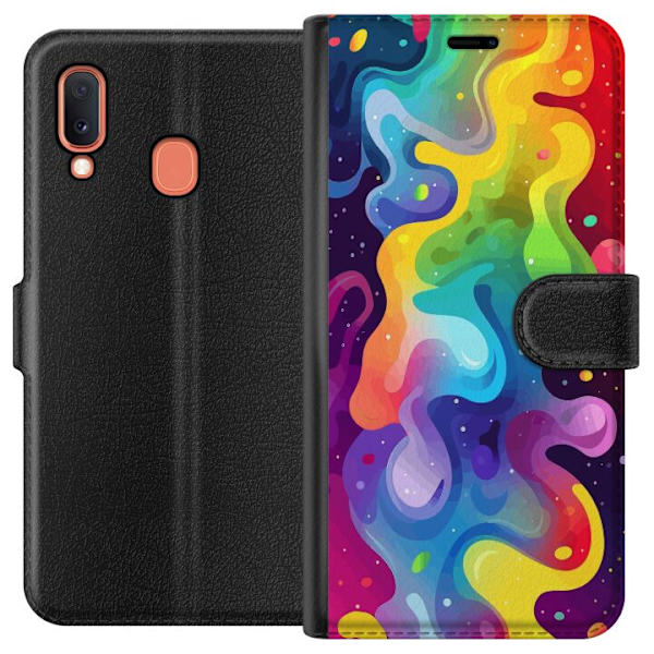 Samsung Galaxy A20e Lompakkokotelo Väriläiskä Abstrakti Taide Suunnittelu Värikäs Kuvio Moderni Suosittu Seinätaito Graafinen Trendi