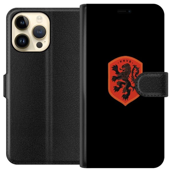 Kompatibel Tegnebogsetui til Apple iPhone 15 Pro Max Orange skjold med sort heraldisk løve mod sort baggrund sort