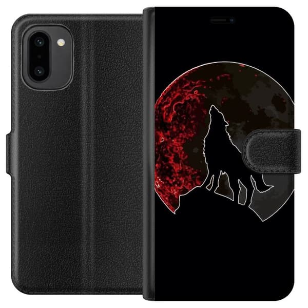 Kompatibel Tegnebogsetui til OnePlus 15R Sort silhuet af en hylende ulv foran en dramatisk rød måne mod sort baggrund sort