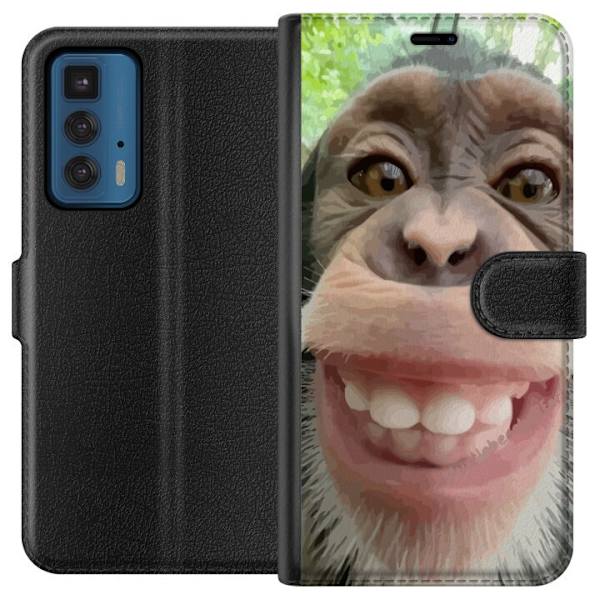 Motorola Edge 20 Pro Plånboksfodral Chimp Selfie Rolig Grafisk Design Apa Djurmotiv Trend Roligt Motiv Populärt Urban Art Stil