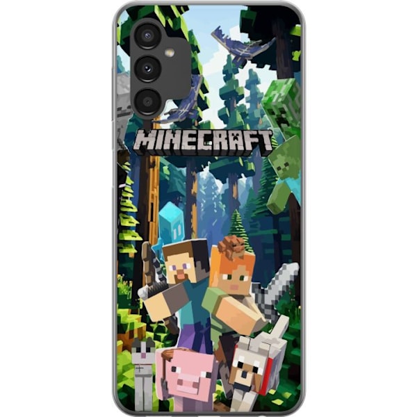 Samsung Galaxy A04s Gennemsigtig cover Minecraft mobiltelefon dækning med skov og pixel karakterer