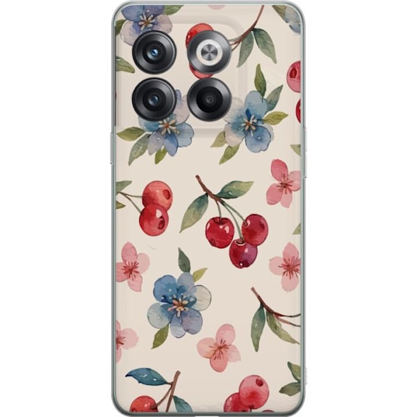 OnePlus 10T Genomskinligt Skal Bär & Blommor – mönster med blå blommor och skogsbär