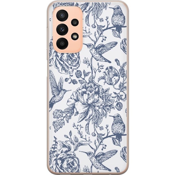 Samsung Galaxy A23 Genomskinligt Skal Blomster & Fåglar – romantiskt mönster i vintage-stil