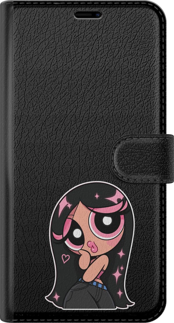 Kompatibel Tegnebogsetui til Xiaomi 15 Pro Rosa stjernehår - Sort motiv med svarthåret figur med rosa stjerner. sort