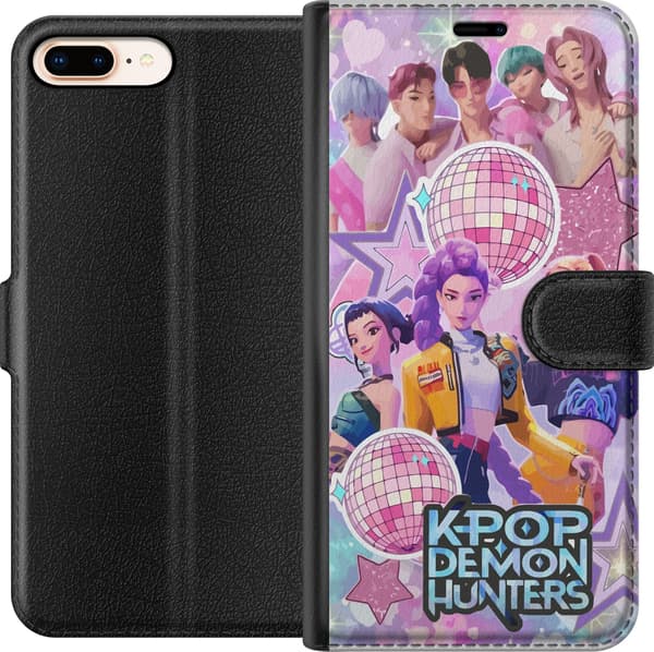 Kompatibelt Lommeboketui til Apple iPhone 8 Plus Tegnede sangere og sangerinner blant rosa discokuler, hjerter og stjerner rosa