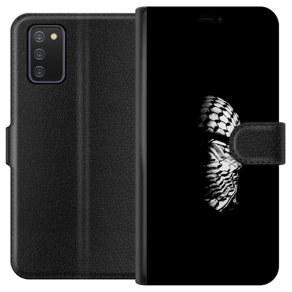 Samsung Galaxy A02s Lompakkokotelo Keffiyeh-kuviointi - klassinen palestiinalainen mustavalkoinen shaali, jolla on kulttuurinen merkitys