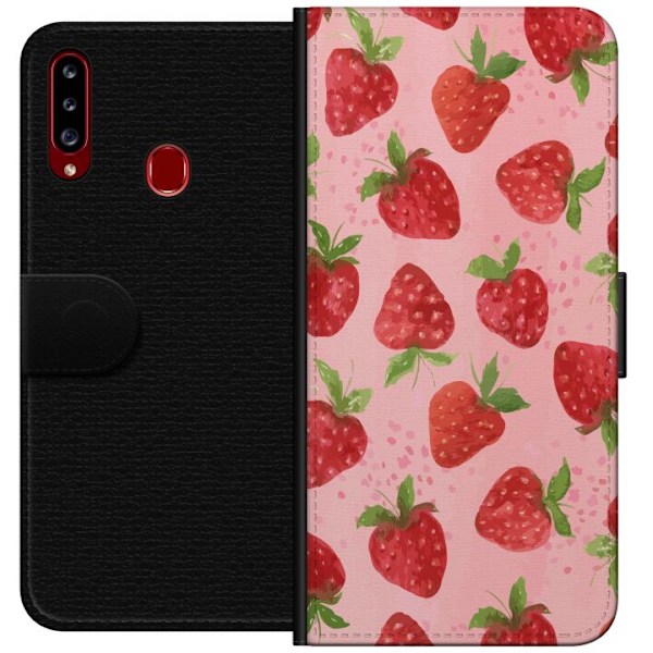 Samsung Galaxy A20s Tegnebogsetui Jordbærdrømme - Retro-stil