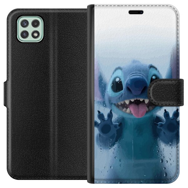 Samsung Galaxy A22 5G Tegnebogsetui Stitch ved et vindue i sød stil
