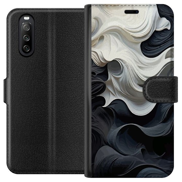 Sony Xperia 10 III Tegnebogsetui Silke Sort/Hvid
