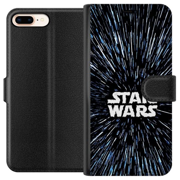 Kompatibel Tegnebogsetui til Apple iPhone 8 Plus Star Wars-logo med hyperspace-stjerner i ikonisk sci-fi-design sort