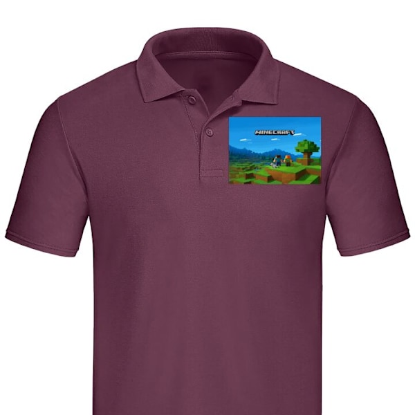 Piké för Vuxen | Elegant Pikétröja Minecraft Key Art Vinröd XX-Large