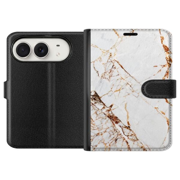Kompatibelt Plånboksfodral till Apple iPhone Duo Golden Ivory Marble vit