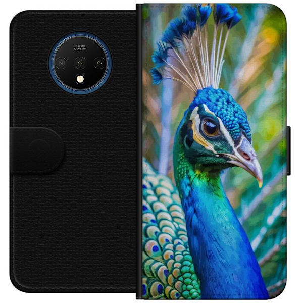 OnePlus 7T Plånboksfodral Påfågel Fjädrar Färgstark Design Fågelmotiv Exotiskt Grafiskt Motiv Natur Lyxig Dekoration