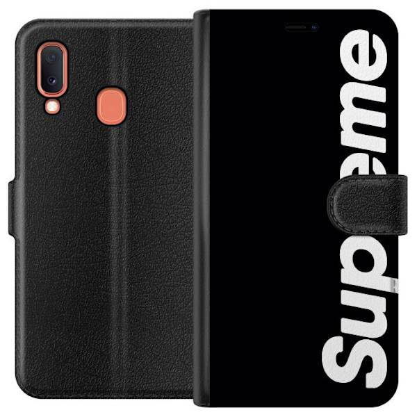 Samsung Galaxy A20e Tegnebogsetui Supreme Sort Hvid Streetwear Design Klassisk Modeikon Trend Urban Stil Grafiskt Motiv Populær
