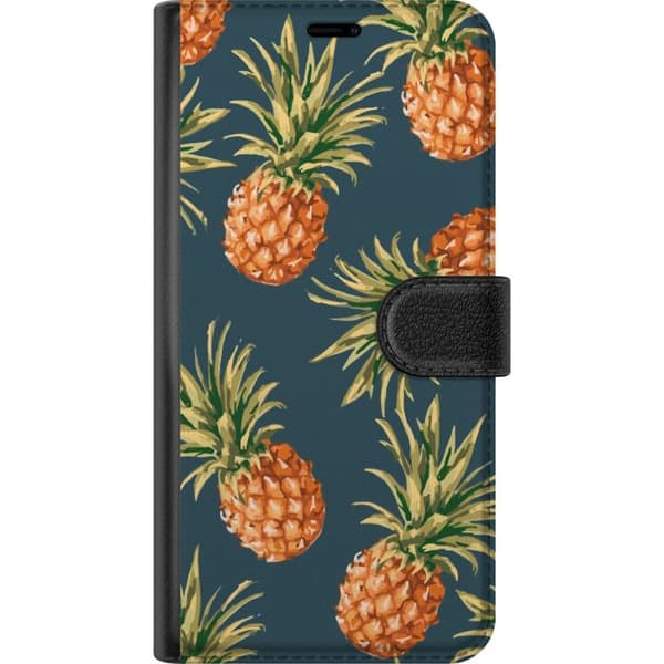 Kompatibel Tegnebogsetui til Apple iPhone 16 Pro Max Tropisk mønster med illustrerede ananaser på mørk blågrøn baggrund blå