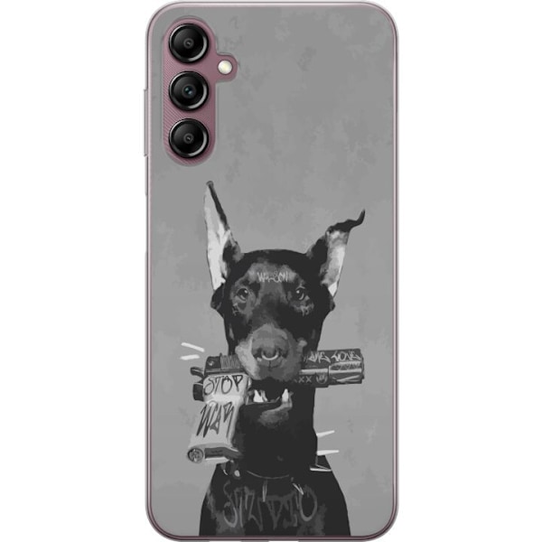 Samsung Galaxy A14 5G Genomskinligt Skal Grå Hund Grafisk Design Tuff Djurmotiv Street Art Urban Trend Hundälskare Stil Populärt Motiv