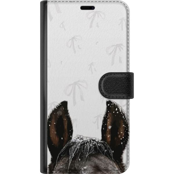 Kompatibel Tegnebogsetui til Apple iPhone 8 Plus Nærbillede af mørke hesteører med sne og et diskret mønster af lyse rosetter hvid