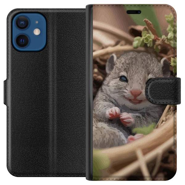 Apple iPhone 12  Plånboksfodral Råtta Leende Djurmotiv Stadsmotiv Urban Grafisk Design Populärt Roligt Motiv Art Stil