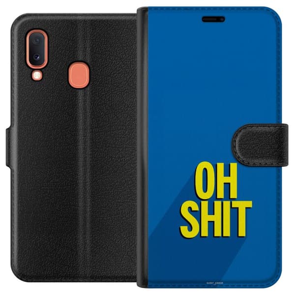 Kompatibelt Plånboksfodral till Samsung Galaxy A20e Oh Shit text blå