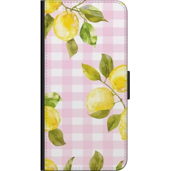 Kompatibel Tegnebogsetui til Samsung Galaxy Note20 Citroner på lyserøde tern - citrusmønster i gul og lyserød pink